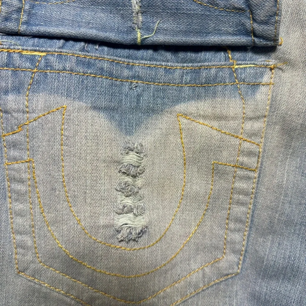True Religion Billy Super T Jeans Men‎ 34 USA Made Distressed Light Wash Flap